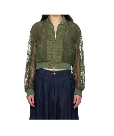 ANDERSSON BELL LAYERED LOGO LACE SHORT BOMBER JACKET