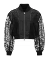 Andersson Bell Layered Logo Lace Short Bomber Jacket In Multi
