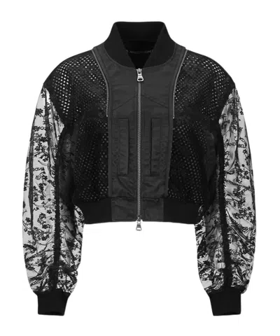 ANDERSSON BELL LAYERED LOGO LACE SHORT BOMBER JACKET