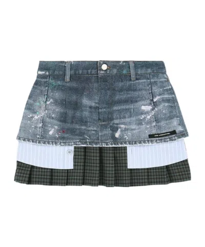 Andersson Bell Layered Mini Pleated Denim Skirt In Brown