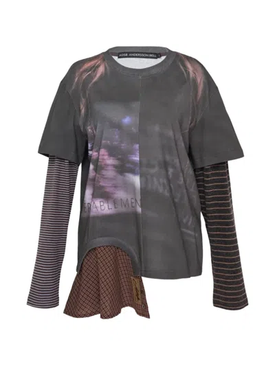 Andersson Bell Layered-sleeve Graphic-print T-shirt In Black