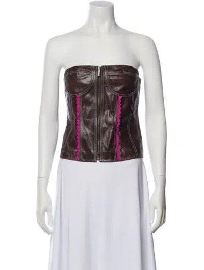 Pre-owned Andersson Bell Leather Printed Crop Top In Brown