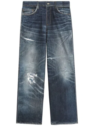 Andersson Bell Unisex Trompe L'oeil Printed Denim Pants In Blue