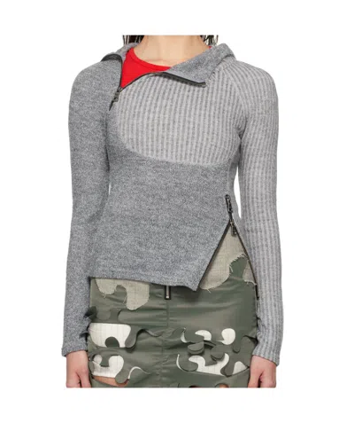 Andersson Bell Gray Tight Ribbed Combination Hoodie In Melange Grey