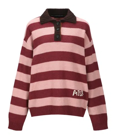 Andersson Bell Loose-fitting Striped Wool Blend Polo Shirt In Burgundy
