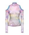 Andersson Bell Cold-shoulder Sheer Graphic-print Top In Purple