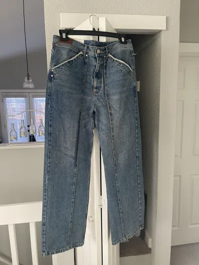 Pre-owned Andersson Bell Matt Wide-leg Raw Cut Distressed Jeans In Blue