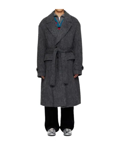 Andersson Bell Mattia Shaggy Wool Robe Coat In Gray