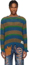 Andersson Bell Multicolor Damaged Stripe Boatneck Sweater In Multicolour