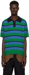 Andersson Bell Damaged Stripe Polo In Blue/green/black