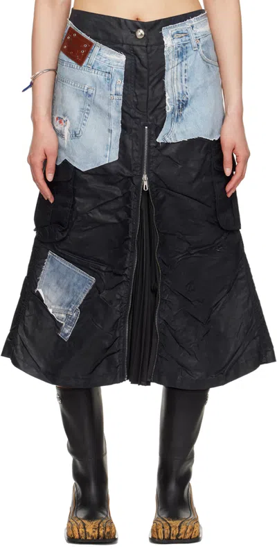 Andersson Bell Navy Coated Midi Skirt