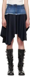 Andersson Bell Navy Combination Fairy Denim Midi Skirt In Navy