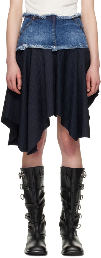 Andersson Bell Navy Combination Fairy Denim Midi Skirt