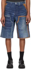 Andersson Bell Navy Trompe L'oeil Double Knee Denim Shorts In Blue
