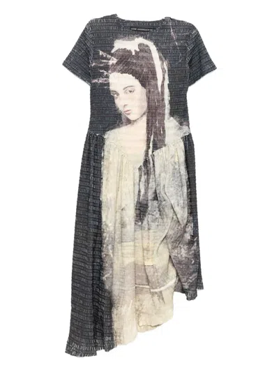 Andersson Bell Noah Printed Shirring Dress In Black
