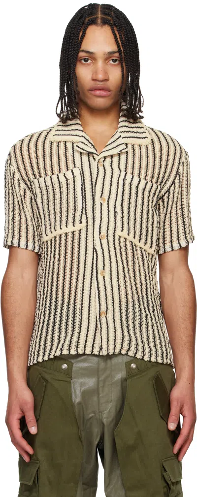 Andersson Bell Off-white & Black Sheer Stripe Knit Shirt In Ecru