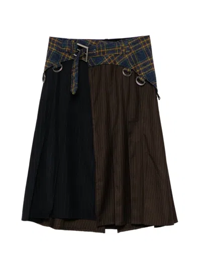 Andersson Bell Panelled Pinstripe-pattern Skirt In Brown