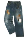 Andersson Bell Navy Patchwork Printed Denim Trompe L'oeil Jeans In Blue