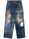 Andersson Bell Navy Patchwork Printed Denim Trompe L'oeil Jeans In Blue