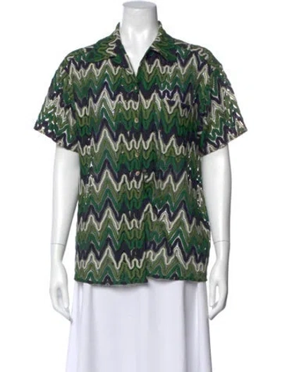 Pre-owned Andersson Bell Patterned Short Sleeve Top In Green