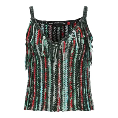 Andersson Bell Peytona Fringed Hand Knitted V-neck Tank Top In Green