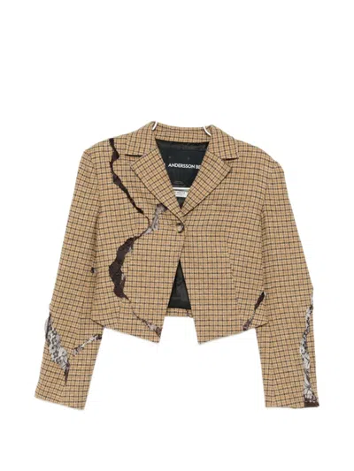 Andersson Bell Plaid Cut-out Blazer In Neutral