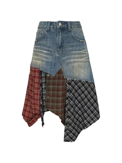Andersson Bell Plaid Patchwork Skirt In Blue