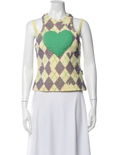 Pre-owned Andersson Bell Plaid Print Crew Neck Top In Green