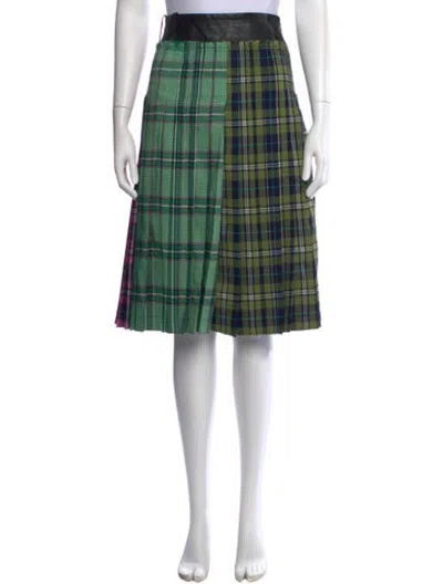 Pre-owned Andersson Bell Plaid Print Midi Length Skirt In Green