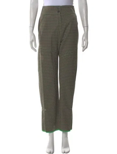 Pre-owned Andersson Bell Plaid Print Straight Leg Pants In Green