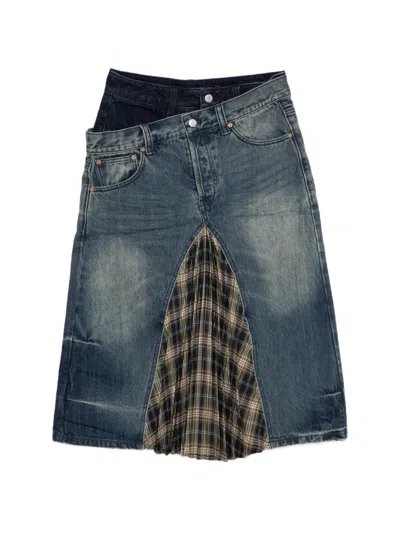 Andersson Bell Pleated Combo Flipped Demin Skirt In Blue