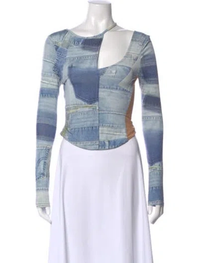 Pre-owned Andersson Bell Printed Asymmetrical Top In Blue