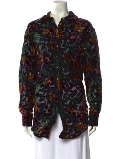 Pre-owned Andersson Bell Printed Long Sleeve Button-up Top In Black
