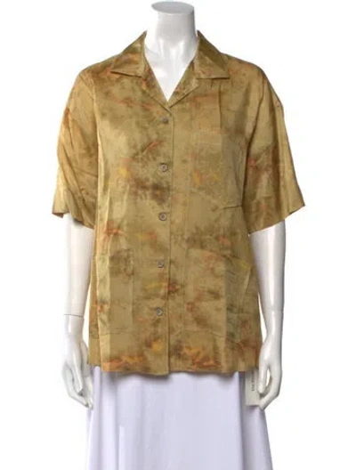 Pre-owned Andersson Bell Printed Short Sleeve Button-up Top In Yellow