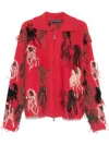 Andersson Bell Rainbow Intarsia Zip Up Cardigan In レッド