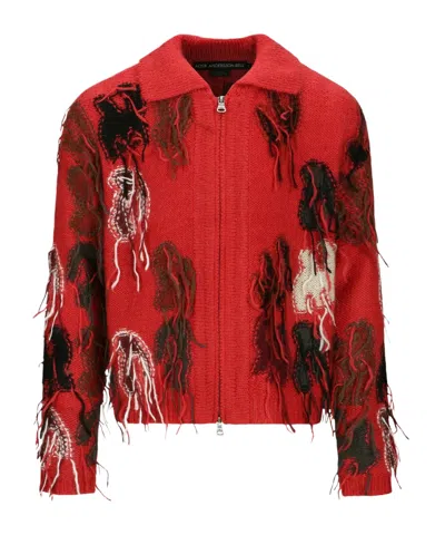 Andersson Bell Rainbow Intarsia Cardigan In Red