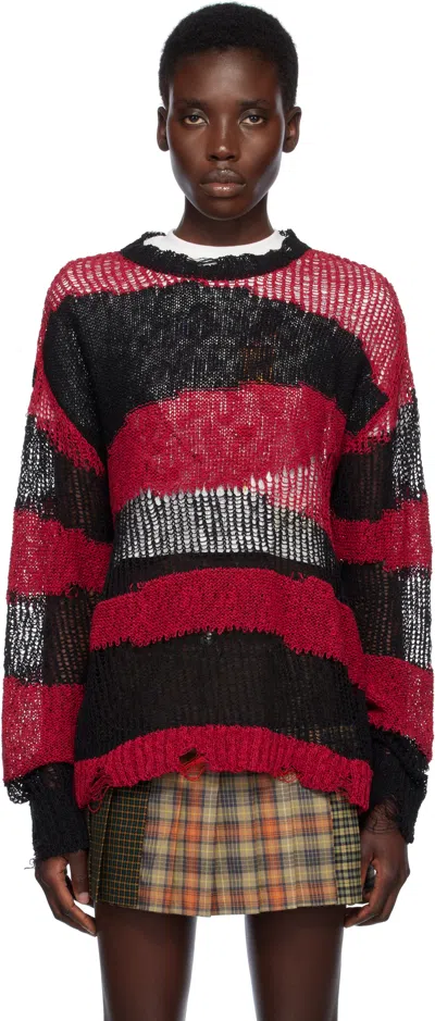 Andersson Bell Red & Black Stripe Crew-neck Sweater In Multicolour