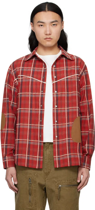 ANDERSSON BELL RED NOAH PATCH CHECK SHIRT