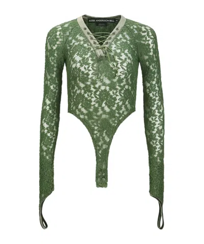 Andersson Bell Rose Lace Bodysuit In Green