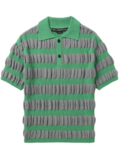 Andersson Bell Ruffle-knit Polo T-shirt In Grey/green
