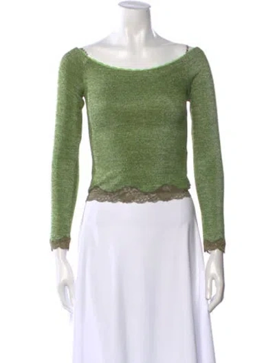 Pre-owned Andersson Bell Scoop Neck Long Sleeve Crop Top In Green