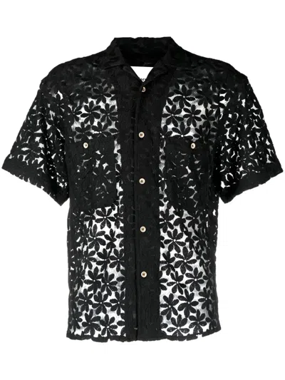 Andersson Bell Semi-sheer Floral-lace Shirt In Black