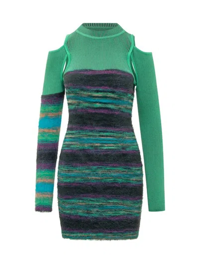 Andersson Bell Stripe-pattern Knitted Dress In Green
