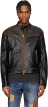 Andersson Bell Ssense Exclusive Brown & Black Vintage Biker Leather Jacket In Black