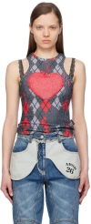 ANDERSSON BELL SSENSE EXCLUSIVE GRAY & RED PUFFY HEART SAVER TANK TOP