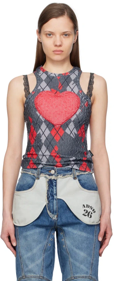 Andersson Bell Ssense Exclusive Grey & Red Puffy Heart Saver Tank Top In Charcoal/red