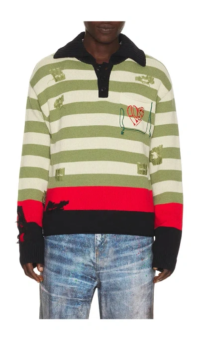 Andersson Bell Stripe Damaged Polo Sweater In Multi