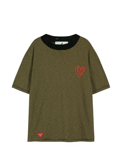 Andersson Bell Striped Heart-embroidered T-shirt In Green