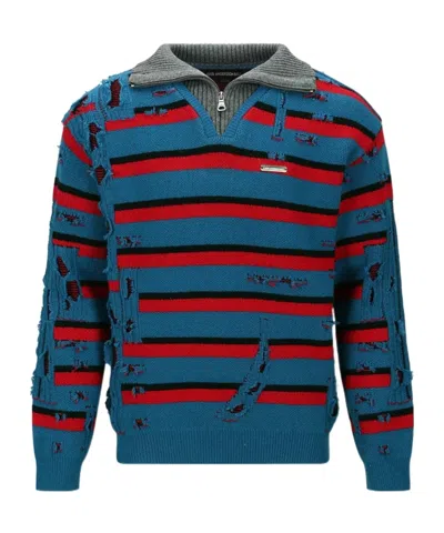 ANDERSSON BELL STRIPED JACQUARD HALF-ZIP SWEATER