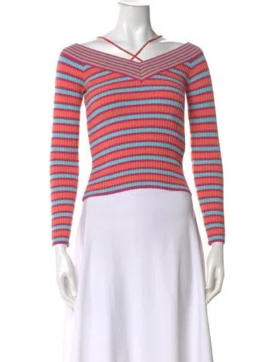 Pre-owned Andersson Bell Striped Off-the-shoulder Top In Pink